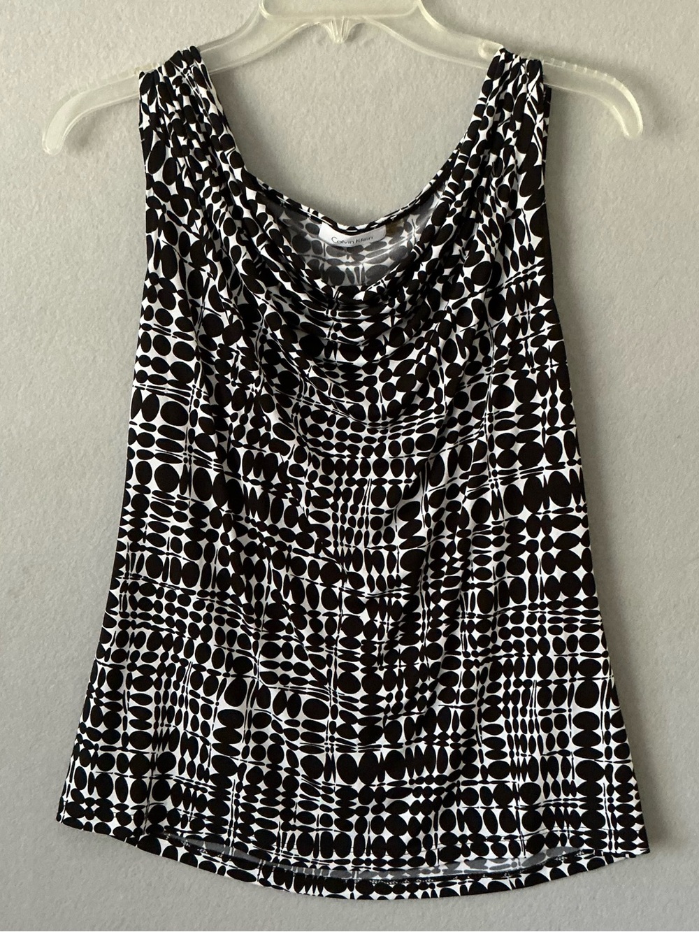 Calvin Klein Blouse Women XL Graphic Circle Optical Illusion Mod Cowl Neck Top